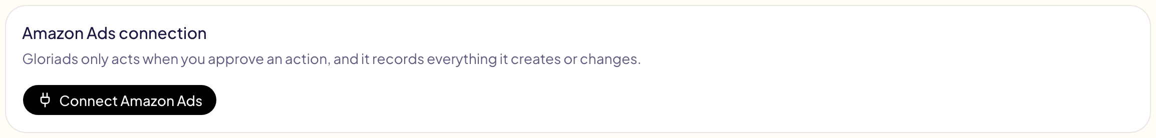 The Amazon Ads card in Settings, with its Connect Amazon Ads button