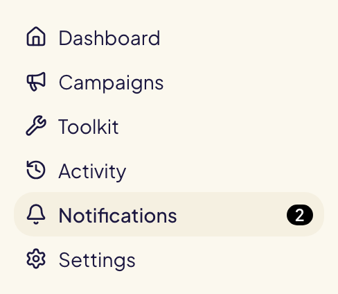 The left menu with Notifications showing 2 unread
