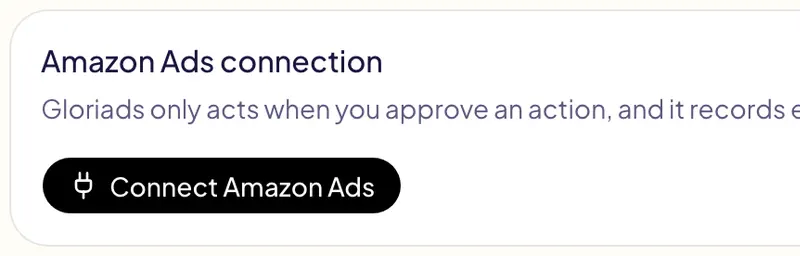 The Amazon Ads tab of Gloriads settings, with its Connect Amazon Ads button